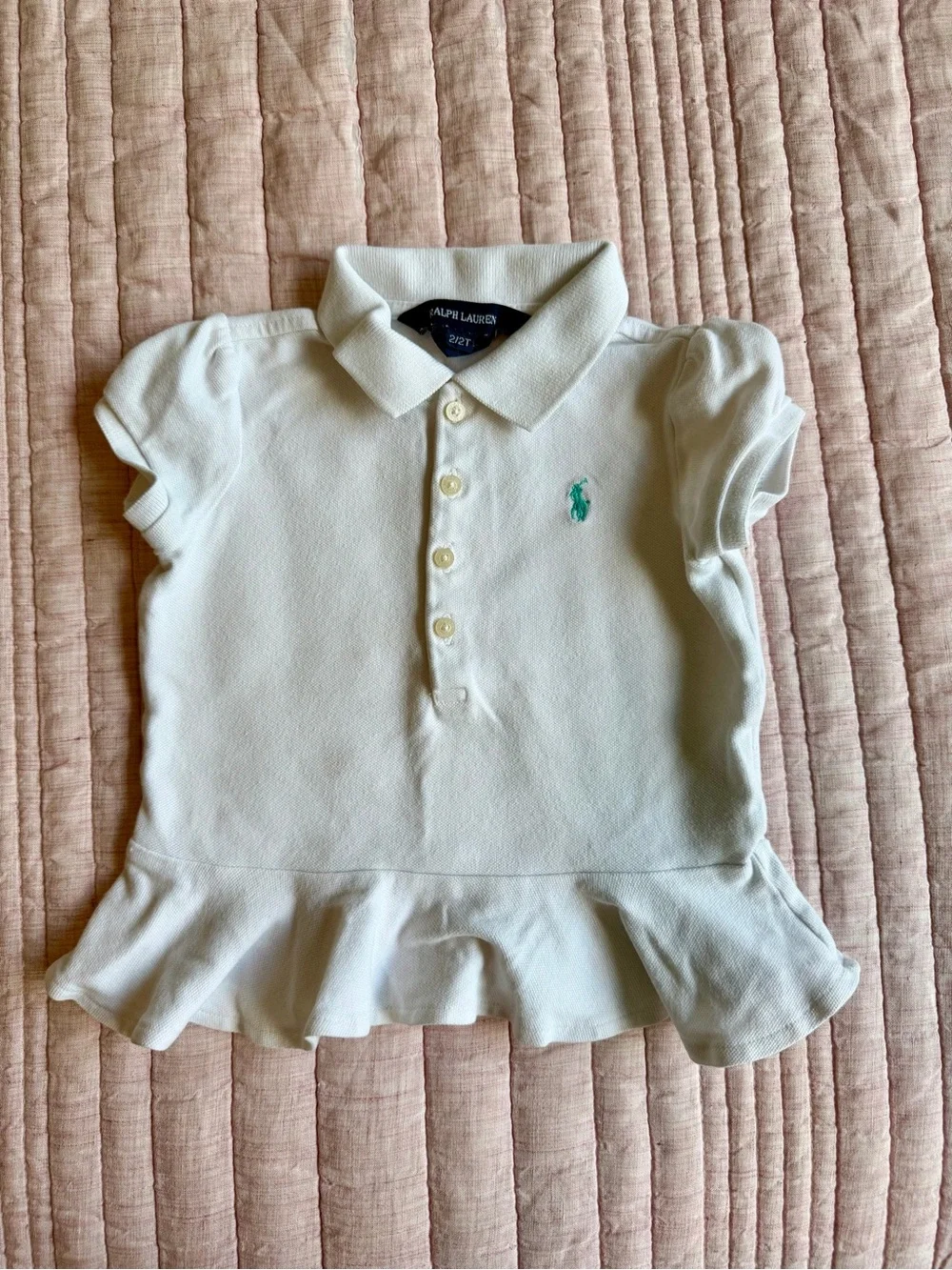 Ralph Lauren Girls’ White Peplum Polo Top – Size 2T